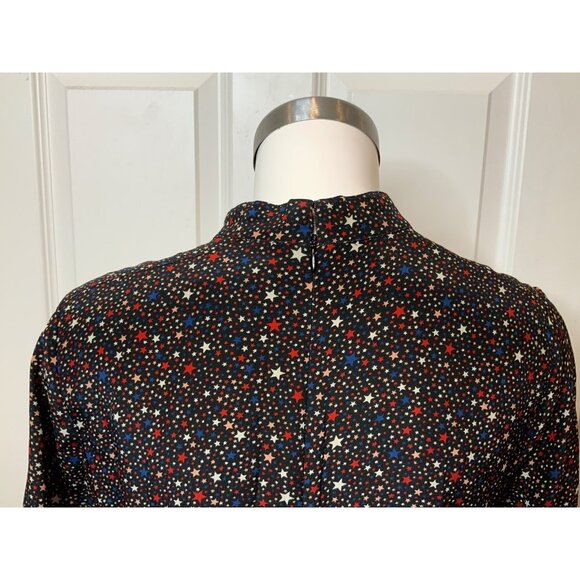 Madewell Black Multicolor Star Print Long Sleeve Dress W/ Necktie, Size 4 (US) - Picture 7 of 8